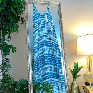 NWT Lovestitch Blue/White Boho Maxi Dress